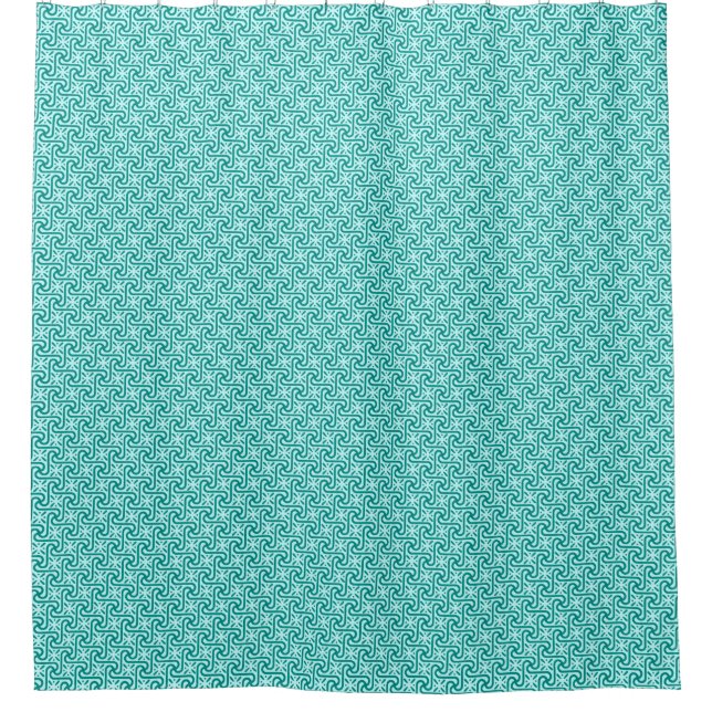 Egyptian tile pattern, turquoise and aqua shower curtain (Front)