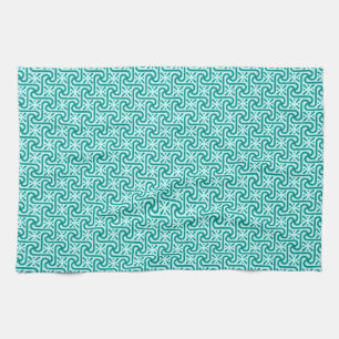 Egyptian tile pattern, turquoise and aqua tea towel