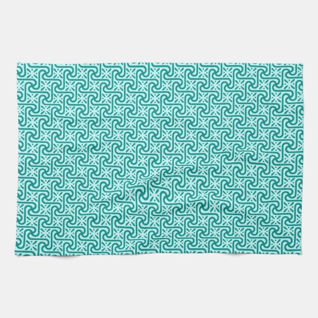 Egyptian tile pattern, turquoise and aqua tea towel (Horizontal)
