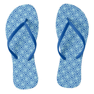 Egyptian Tile Pattern,Turquoise and Cobalt Blue Flip Flops