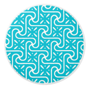Egyptian tile pattern, turquoise and white ceramic knob