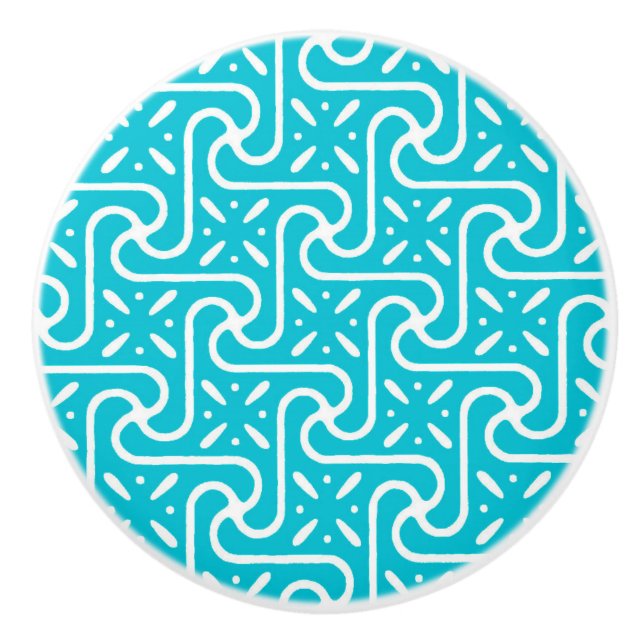 Egyptian tile pattern, turquoise and white ceramic knob (Front)