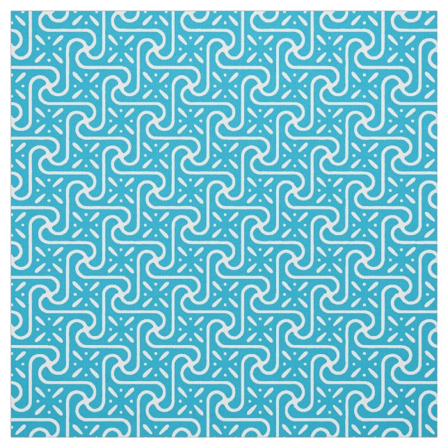 Egyptian tile pattern, turquoise and white fabric (Swatch)