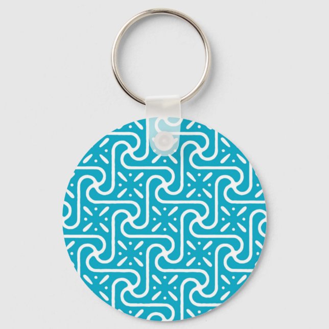 Egyptian tile pattern, turquoise and white key ring (Front)