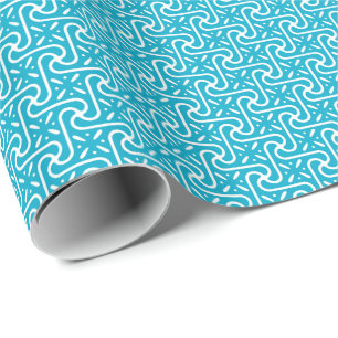 Egyptian tile pattern, turquoise and white wrapping paper