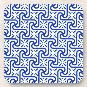 Egyptian tile pattern, white and cobalt blue coaster