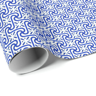 Egyptian tile pattern, white and cobalt blue wrapping paper