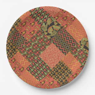 Egyptian Tribal Faux Patchwork Paper Plate
