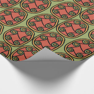 Egyptian Tribal Shield on Green Wrapping Paper
