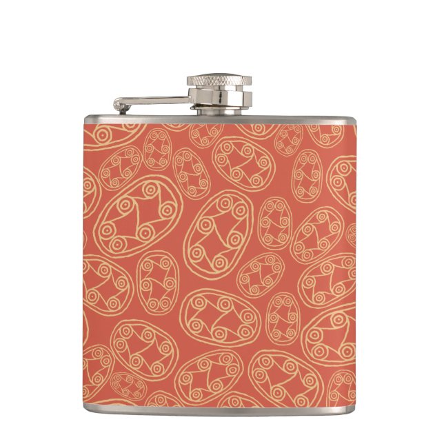 Egyptian Tribal Shields Cream Rusty Red Ethnic Hip Flask (Front)