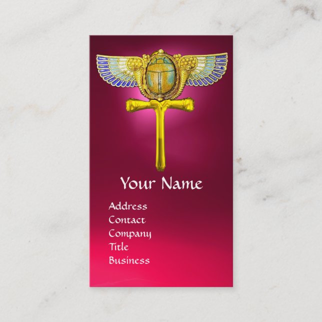 EGYPTIAN WINGED SCARAB ANKH AND CORNUCOPIA  Pink Business Card (Front)