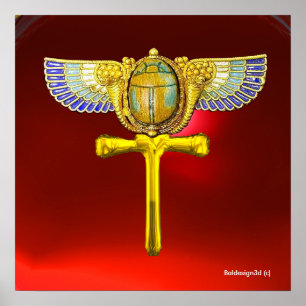 EGYPTIAN WINGED SCARAB ANKH ,CORNUCOPIA GOLD JEWEL POSTER