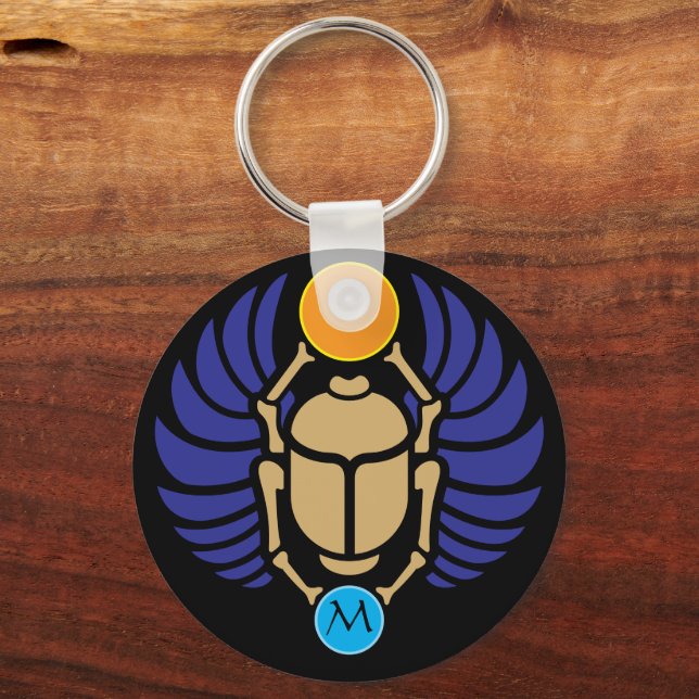 Egyptian Winged Scarab Beetle Customisable Colours Key Ring (Front)