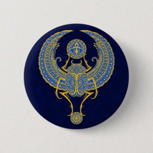 Egyptian Winged Scarab, Blue 6 Cm Round Badge