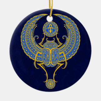 Egyptian Winged Scarab, Blue Ceramic Tree Decoration