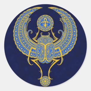 Egyptian Winged Scarab, Blue Classic Round Sticker