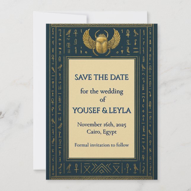 Egyptian Winged Scarab Gold Save the Date (Front)