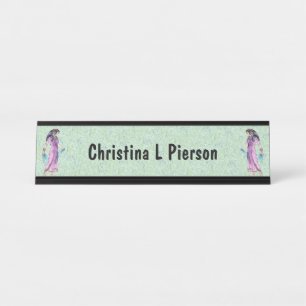 Egyptian Woman Gold Jewellery Pink Dress Green Desk Name Plate