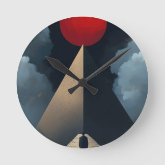 Egypt's Great Pyramids and Red Moon Round Clock