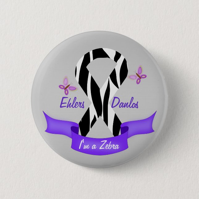 Ehlers-Danlos EDS I'm a Zebra Awareness Ribbon 6 Cm Round Badge (Front)