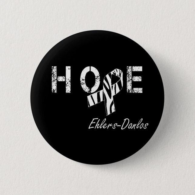 Ehlers-Danlos Hope Zebra Stripe Ribbon Button (Front)