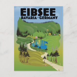 Eibsee Germany travel poster. Postcard