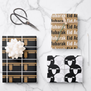 Eid Adha Mubarak Kaaba Sheep Pattern Wrapping Paper Sheet
