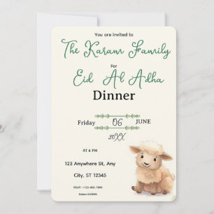 Eid  Al Adha Beige Cute Sheep Dinner  Invitation