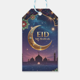 Eid Al Adha celebration Gold Moon Stars Gift Tags