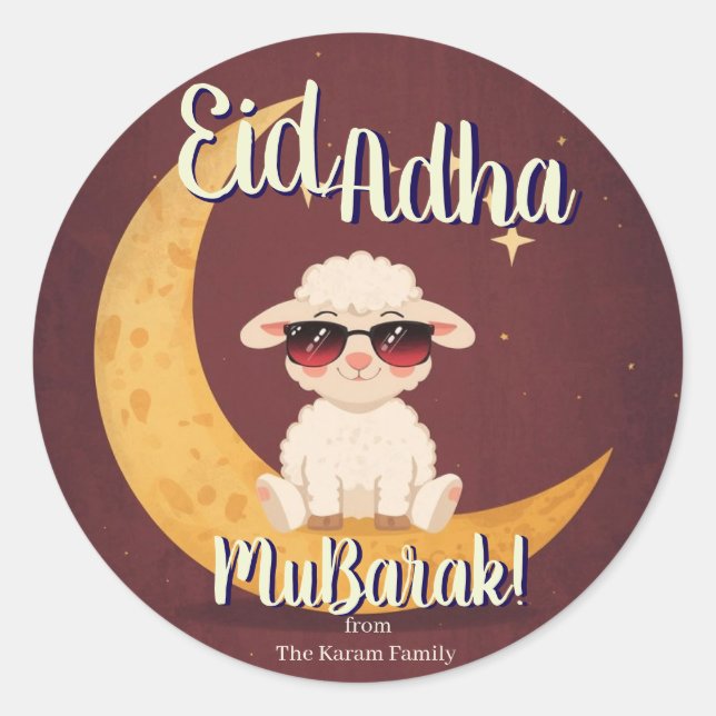 Eid  Al Adha Custom name Classic Round Sticker (Front)