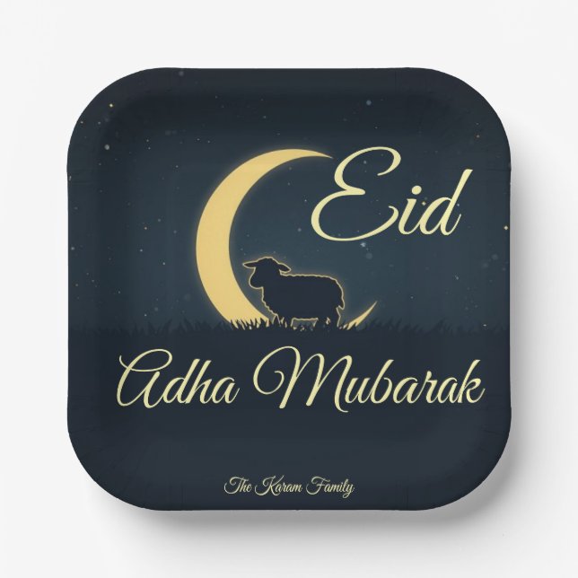 Eid  Al Adha Dark Blue Sheep Dinner  Paper Plate (Front)