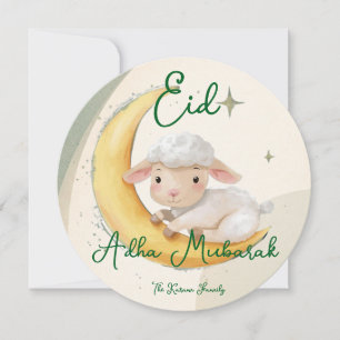 Eid  Al Adha Dusty Green Cute  Sheep  Card