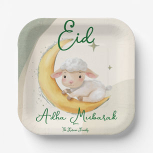 Eid  Al Adha Dusty Green Cute Sheep Dinner  Paper Plate