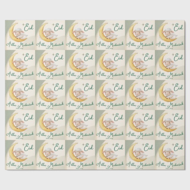 Eid  Al Adha Dusty Green Cute Sheep Dinner  Wrapping Paper (Seam)
