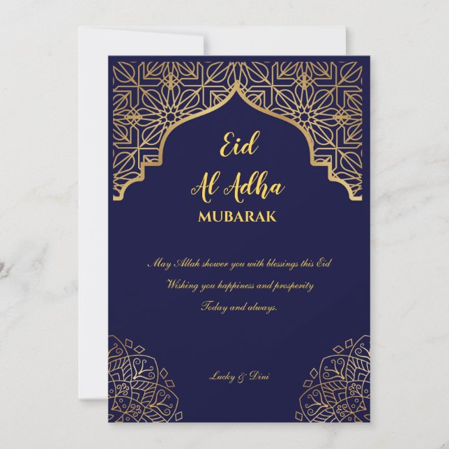Eid Al Adha Golden Mandala Navy Blue Holiday Invitation (Front)