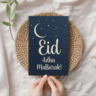 Eid Al Adha Mubarak Elegant Blue Greeting Card 