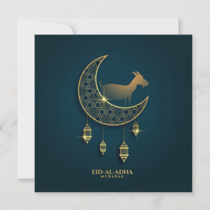 Eid al Adha Mubarak Goat Crescent Traditional Lamp Holiday Card