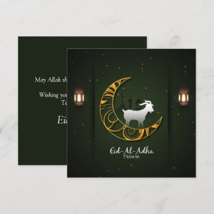 Eid Al Adha Mubarak Golden Crescent Goat Islamic  Holiday Card
