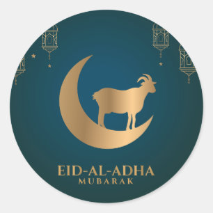 Eid al Adha Mubarak Happy Eid Golden Goat Crescent Classic Round Sticker