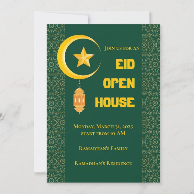 Eid al Fitr Mubarak Ramadan Kareem Moon Star Invitation (Front)