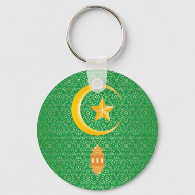 Eid al Fitr Mubarak Ramadan Kareem Moon Star Key Ring (Front)