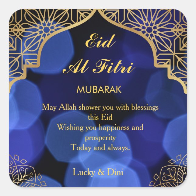 Eid Al Fitri Golden Mandala Flat Holiday Card Square Sticker (Front)