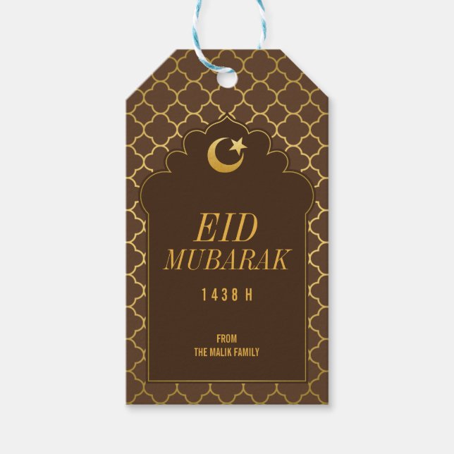 Eid Celebration Gift Tag gold morrocan pattern (Front)
