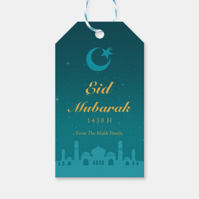 Eid Celebration Gift Tag with Gold Islamic Pattern (Front)