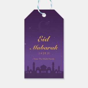 Eid Celebration Gift Tag with Gold Islamic Pattern