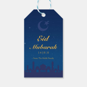 Eid Celebration Gift Tag with Gold Islamic Pattern