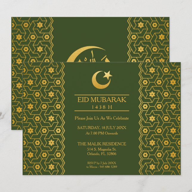 Eid Celebration Party Invitation Islamic Pattern (Front/Back)
