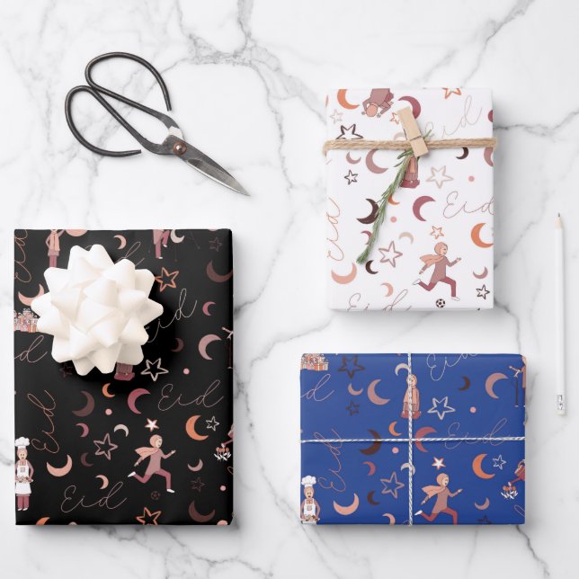 Eid Gift Wrapping Paper Sheets,19" x 29", set of 3 (Front)