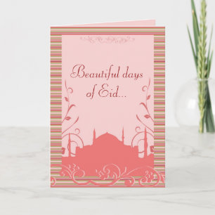 Eid greeting with mosque & flowers - customisable holiday card