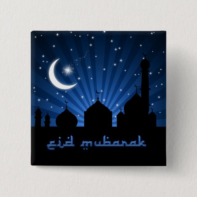 Eid Mosque Blue Night 15 Cm Square Badge (Front)